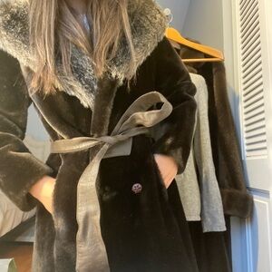 Vintage Elegant Black/Brown Faux Fur Teddy Jacket